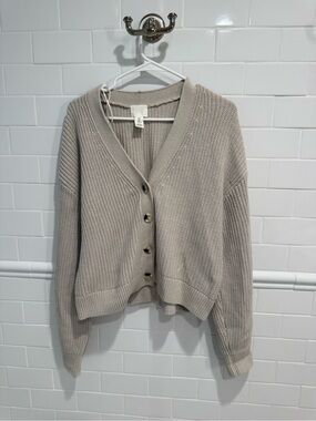 H&M Taupe Button-Front V-Neck Knit Cardigan